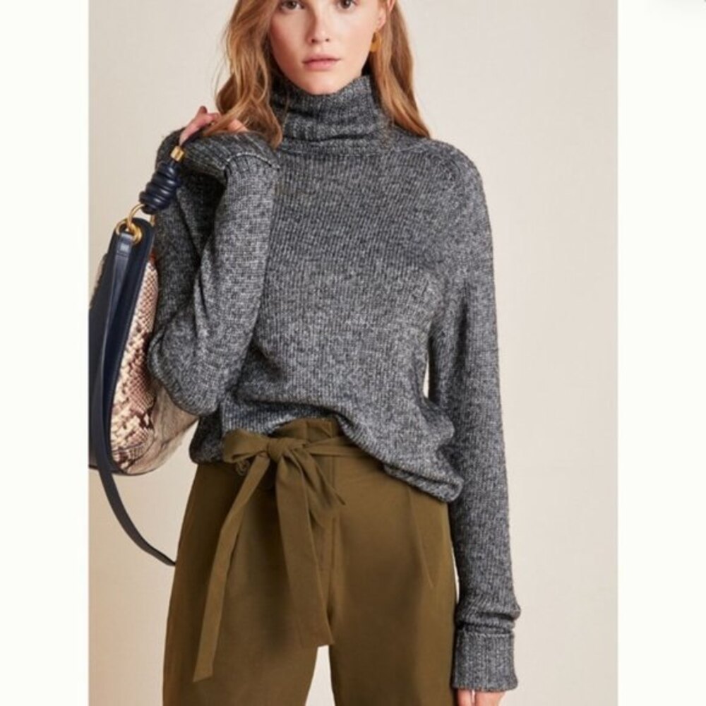 Anthropologie Silver Gray Black Metallic Thread Turtleneck Sweater (NWT)
